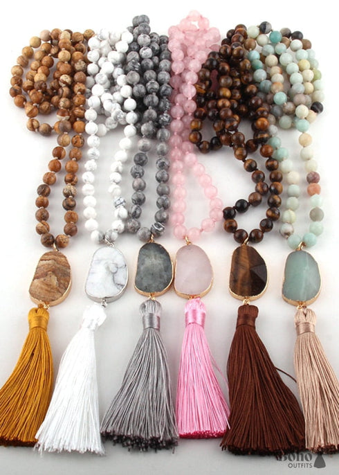 Boho Necklace, RH Amazonite Jasper, Moon Stone, Green Brown, Pink